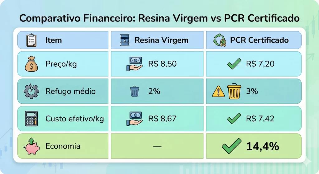 Grafico PCR de qualidade x resina virgem.