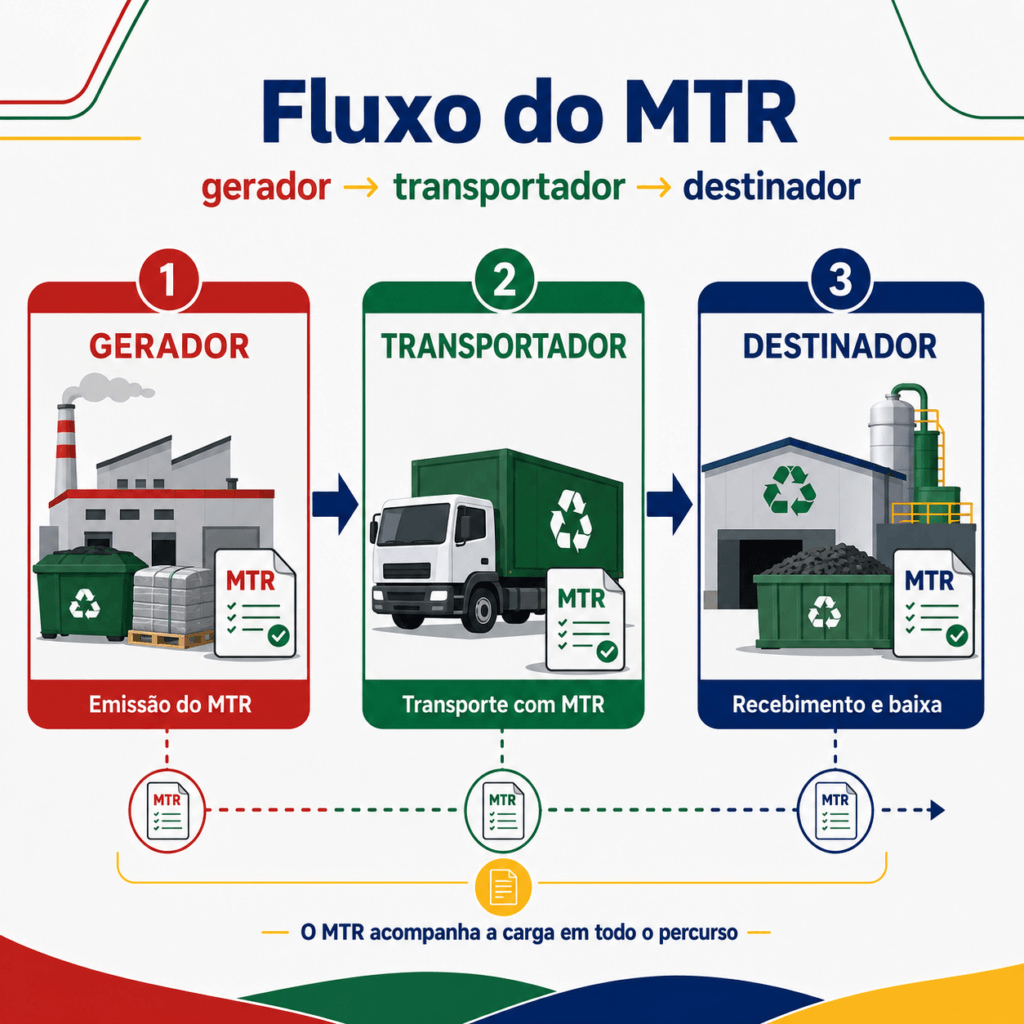 Diagrama do fluxo do MTR entre gerador, transportador e destinador de resíduo plástico
