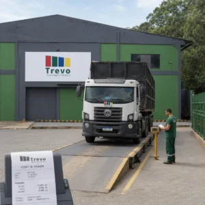 Comprador de resíduo plástico: como escolher o certo . Imagem de Pesagem de carga em comprador de resíduo plástico com emissão de ticket