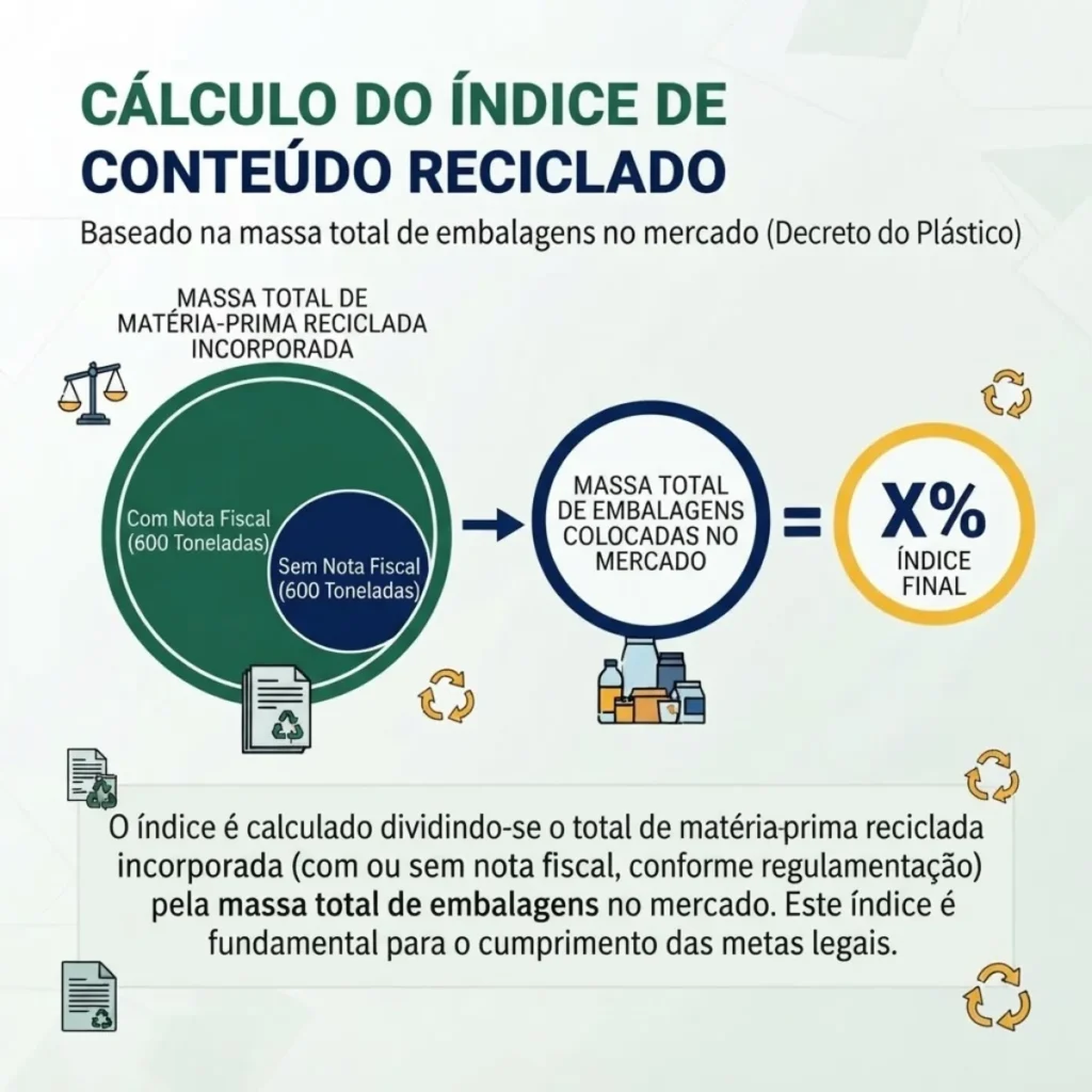 Exemplo de cálculo do índice de conteúdo reciclado por massa com e sem nota fiscal