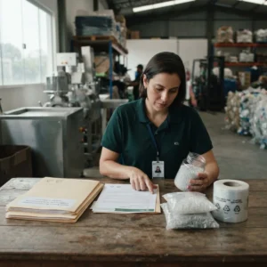 Embalagens plásticas com conteúdo reciclado e documentos de comprovação do Decreto do Plástico