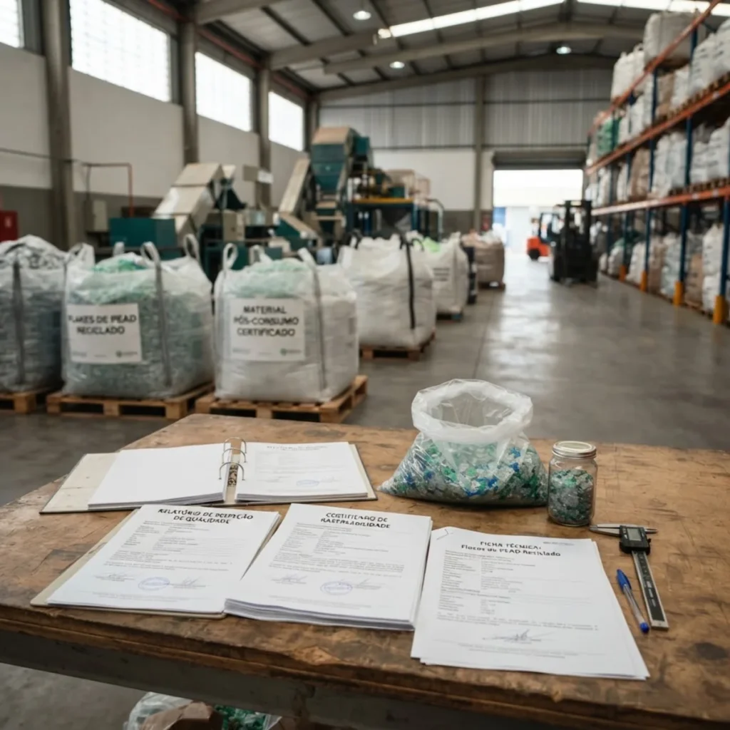 Flakes de PP reciclado com nota fiscal, laudo técnico por lote e código de rastreabilidade