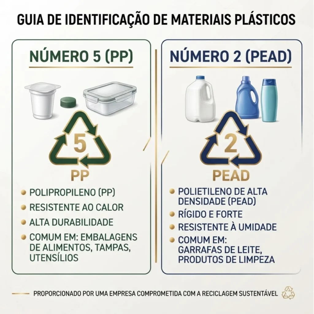 Símbolos de reciclagem número 5 (PP) e número 2 (PEAD