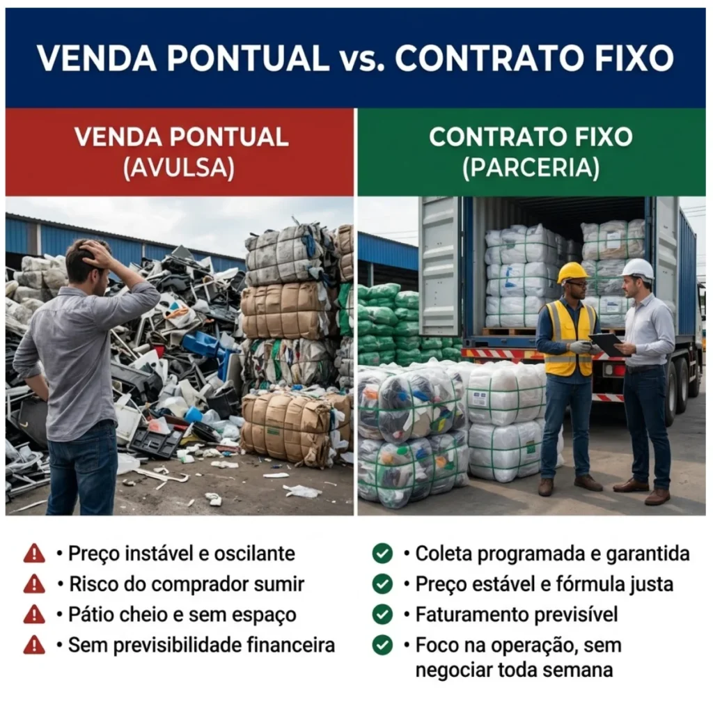 Comparação entre venda pontual e contrato de fornecimento fixo de sucata plástica